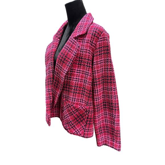 J Jill Chenille Tweed Chenille Open Front Blazer Jacket Pink Red Pockets S Tall - Picture 4 of 12